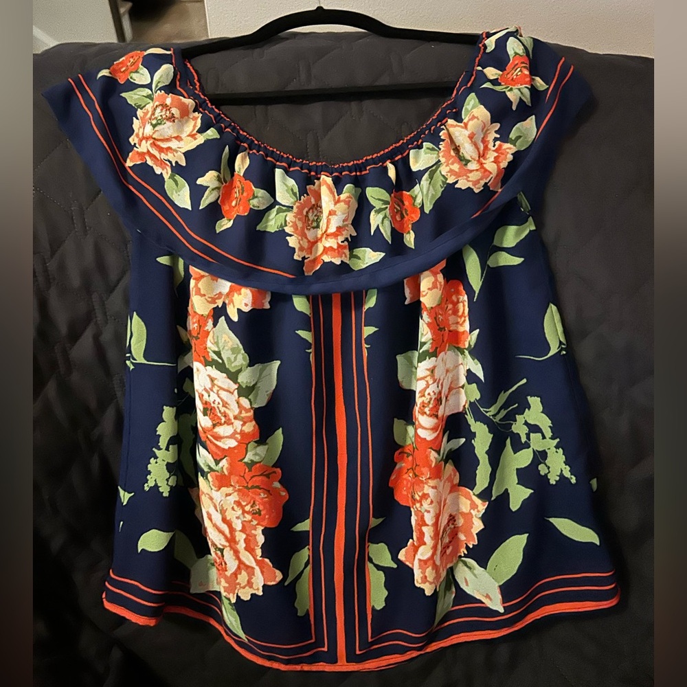 Floral Off-Shoulder Navy Top